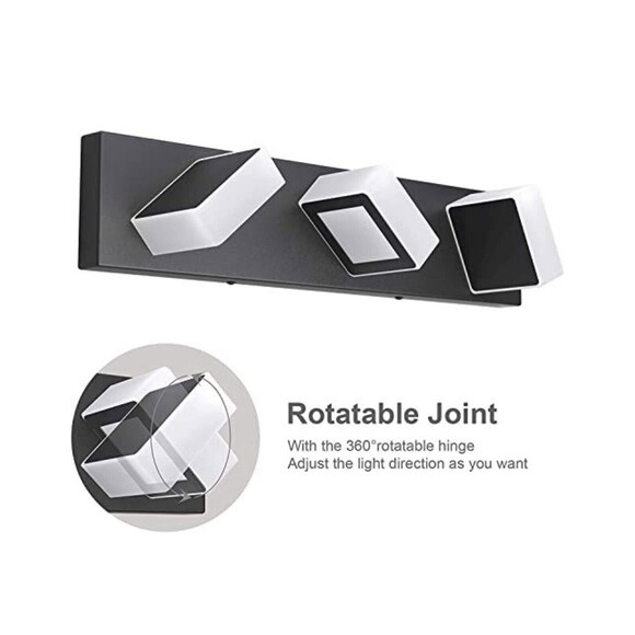 Ralbay Black Bathroom Vanity Lights 3 Lights Acrylic Modern LED Dust / Fog Proof - Picture 4 of 5